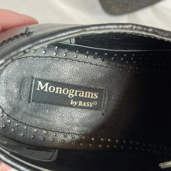 VINTAGE Monograms by Bass Mens Manny Shoe Black Leather Square Toe Lace Up  7 - Picture 9 of 13